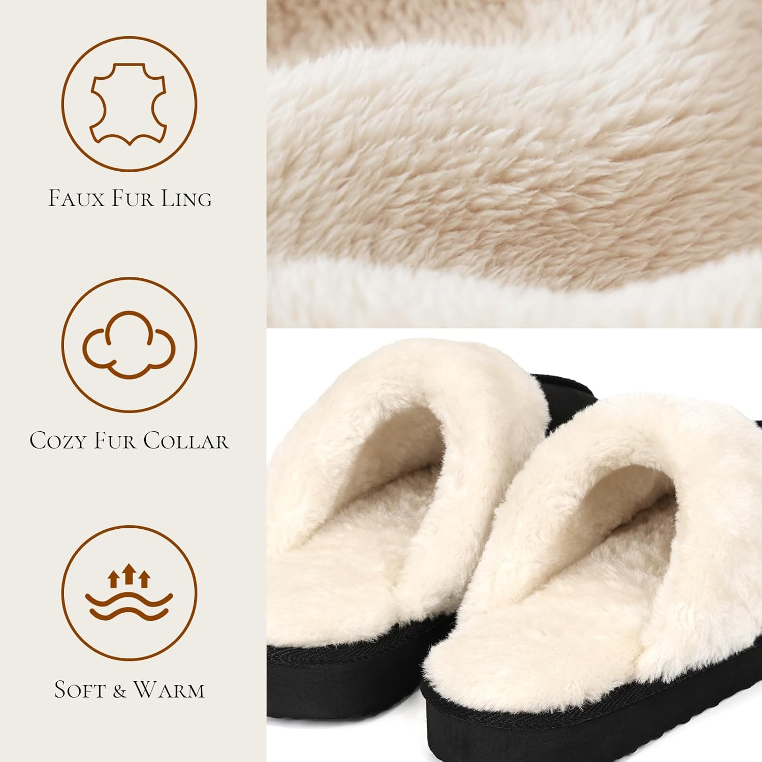 OOW Fuzzy Slippers for Women Cozy Faux Fur House Shoes Winter Warm Memory Foam Slippers for Indoor and Outdoor - Image 3