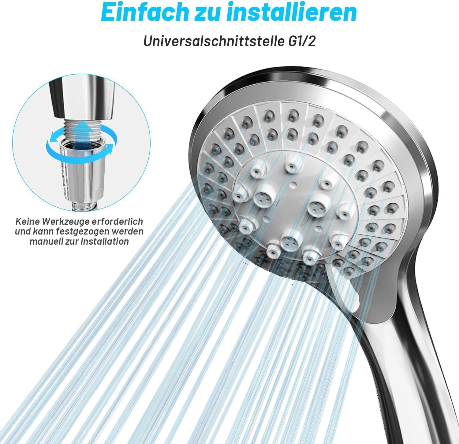 Zuhanyfej részletei és anyag