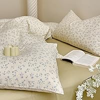 Vista 188 de 3 piezas de juego de funda de edredón tamaño individual XL, funda de edredón blanca con estampado floral azul, ropa de cama coquette de algodón
