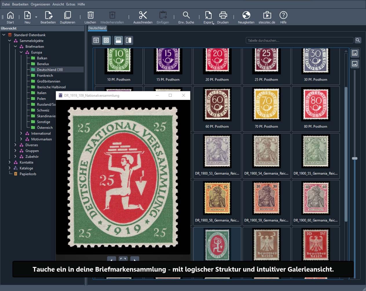 Stecotec Briefmarken-Verwaltung Pro - Philatelie-Programm für Sammler - Katalog - Datenbank