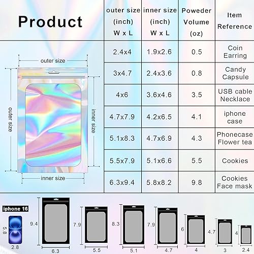 Miniatura 3 de 100 bolsas resellables con cierre hermético para almacenamiento de alimentos, bolsa a prueba de agua con ventana transparente, bolsa de embalaje