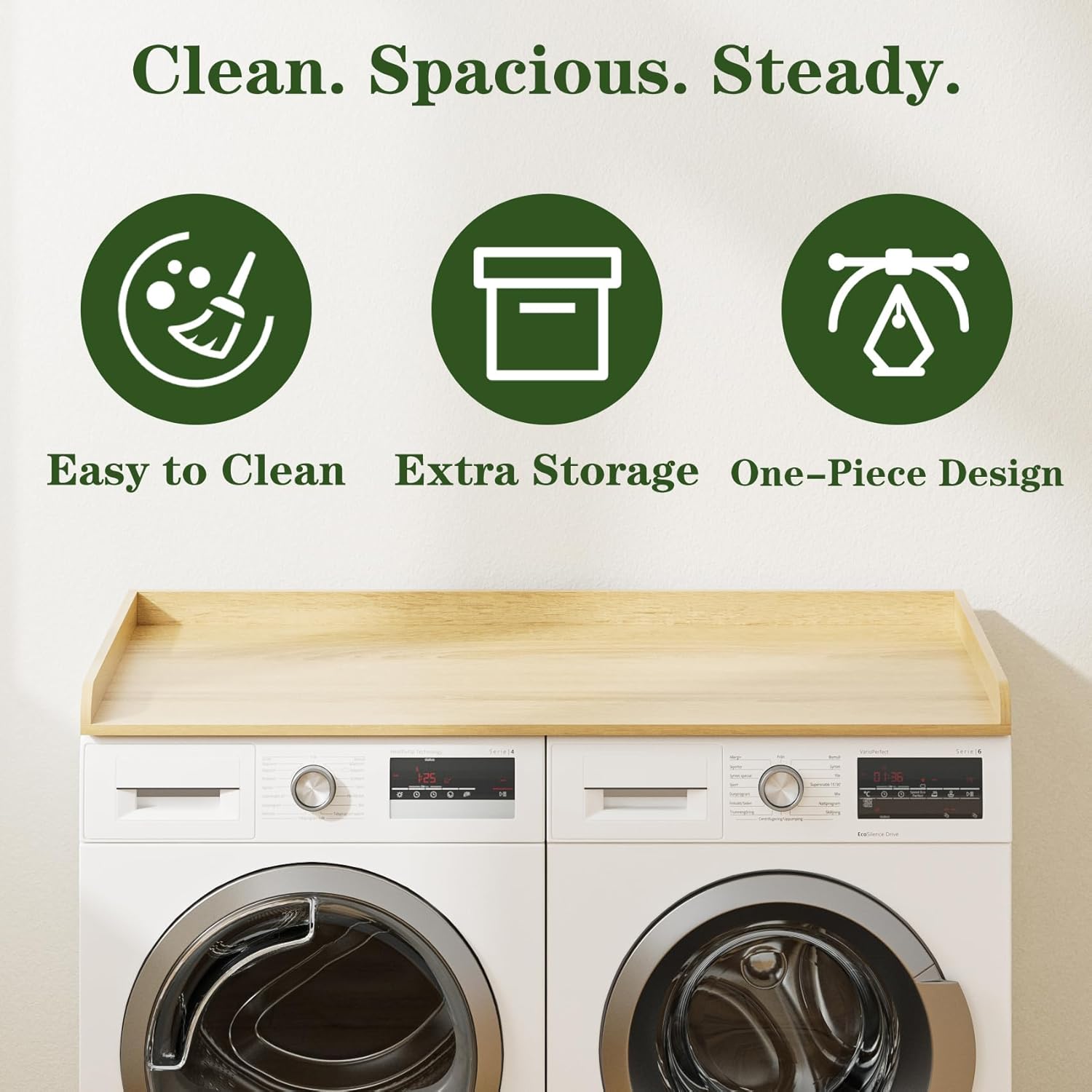 Washer Dryer Countertop, Laundry Room Organization and Storage, 27.6" x 54" Wood Laundry Countertop for Washer and Dryer, Natural