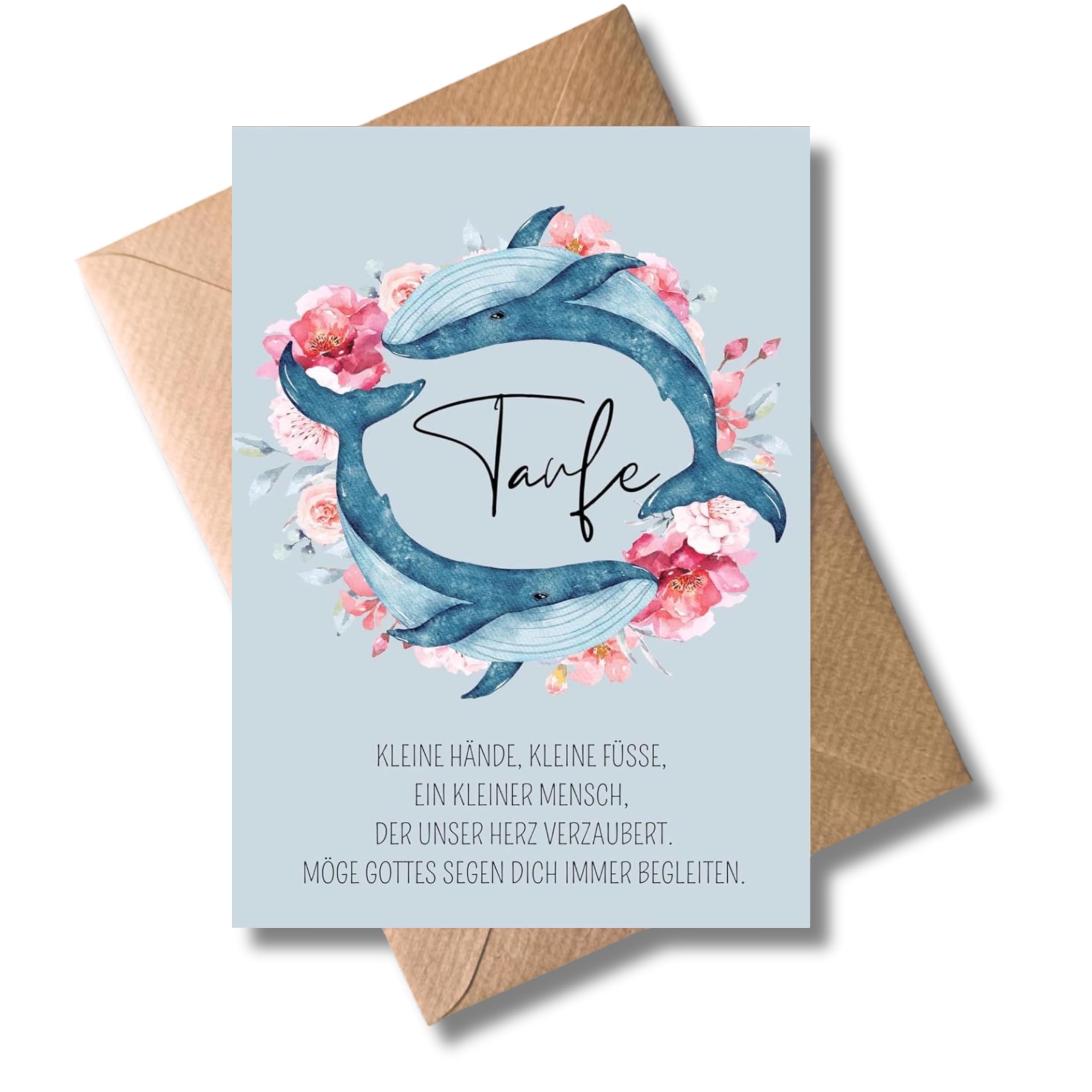 WBdesignz Taufkarte Mit Umschlag – Elegantes Design Mit Eukalyptus Blätterkranz (125 X 125 Mm, Made In Germany)