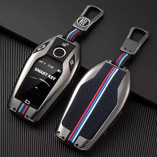 Miniatura 8 de x xotic tech Funda para llavero de metal gris plomizo de 3 colores a rayas con llavero compatible con X3 X5 3 4 5 6 7 Series Z4 M3 M5 M6 GT3 GT5 G05