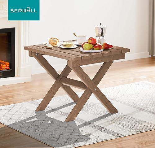 Miniatura 8 de SERWALL Mesa auxiliar plegable para exteriores, mesa auxiliar Adirondack de HDPE, no requiere montaje, mesa pequeña para uso en interiores y