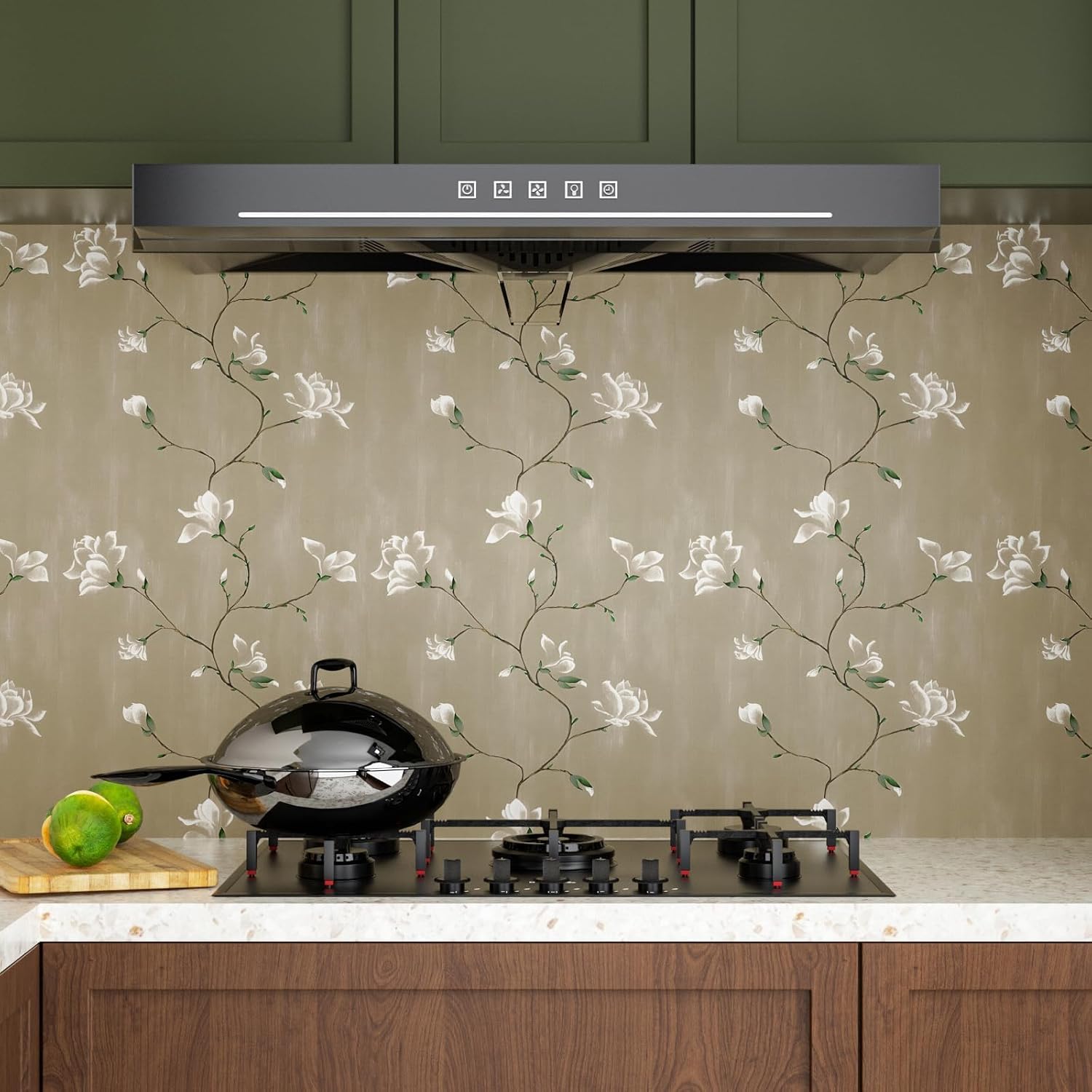 Laatse Floral Wallpaper Peel and Stick 17.5" x 393" Khaki Floral Contact Paper Vintage Self Adhesive Wallpaper Vinyl Waterproof Wall Paper for Bedroom Walls Cabinet Countertop Decor
