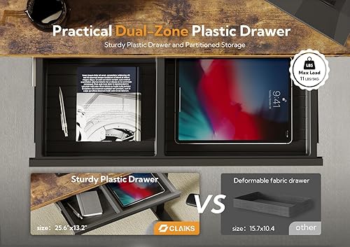 Vista 18 de Claiks Escritorio de pie con cajones, 55 x 24 pulgadas, escritorio eléctrico de altura ajustable para estación de trabajo de computadora