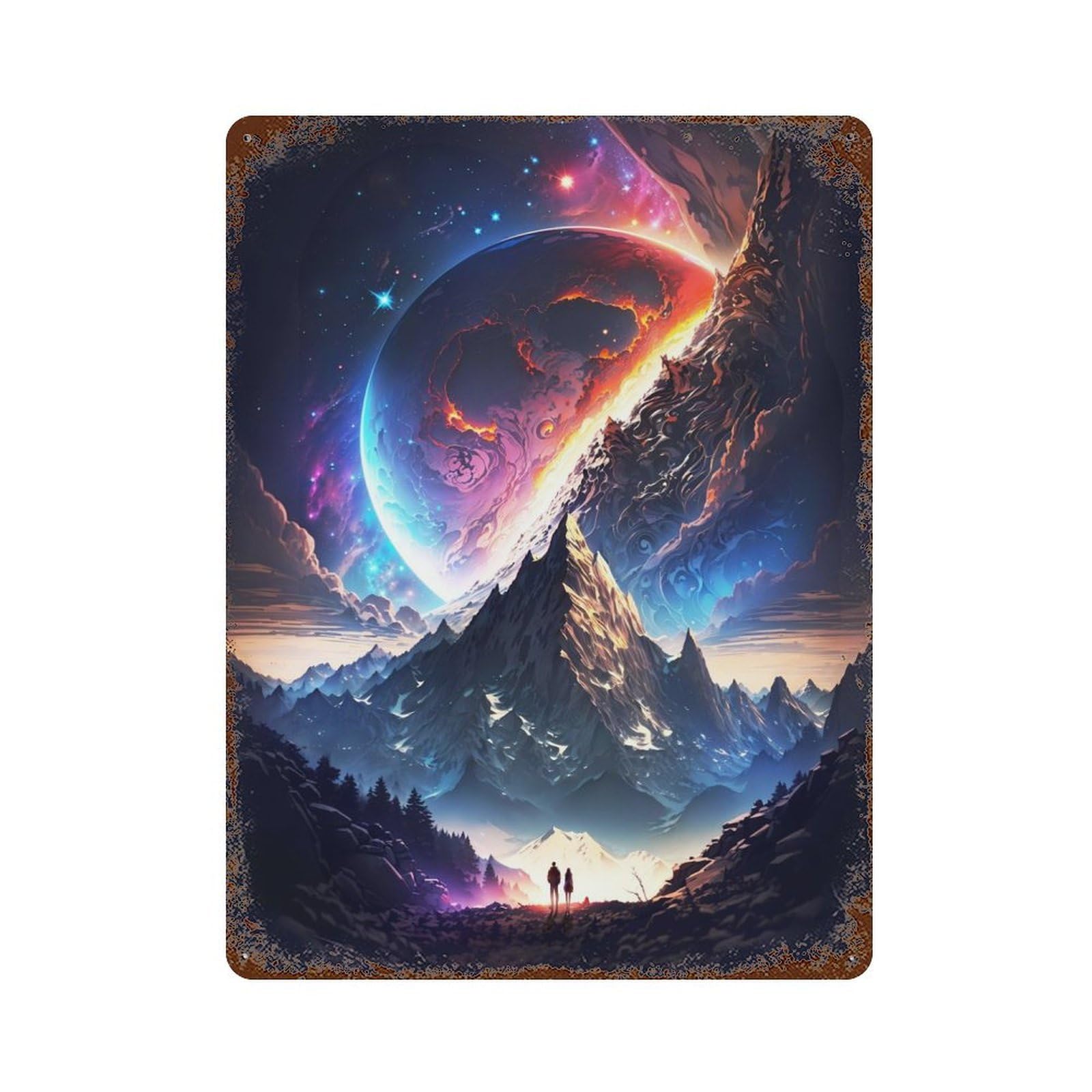 Everest Galactic Galaxy Rust Effect Tin Sign 15.7"x11.8", Rustic Home Decor for Garage, Bar And Workshop Decor