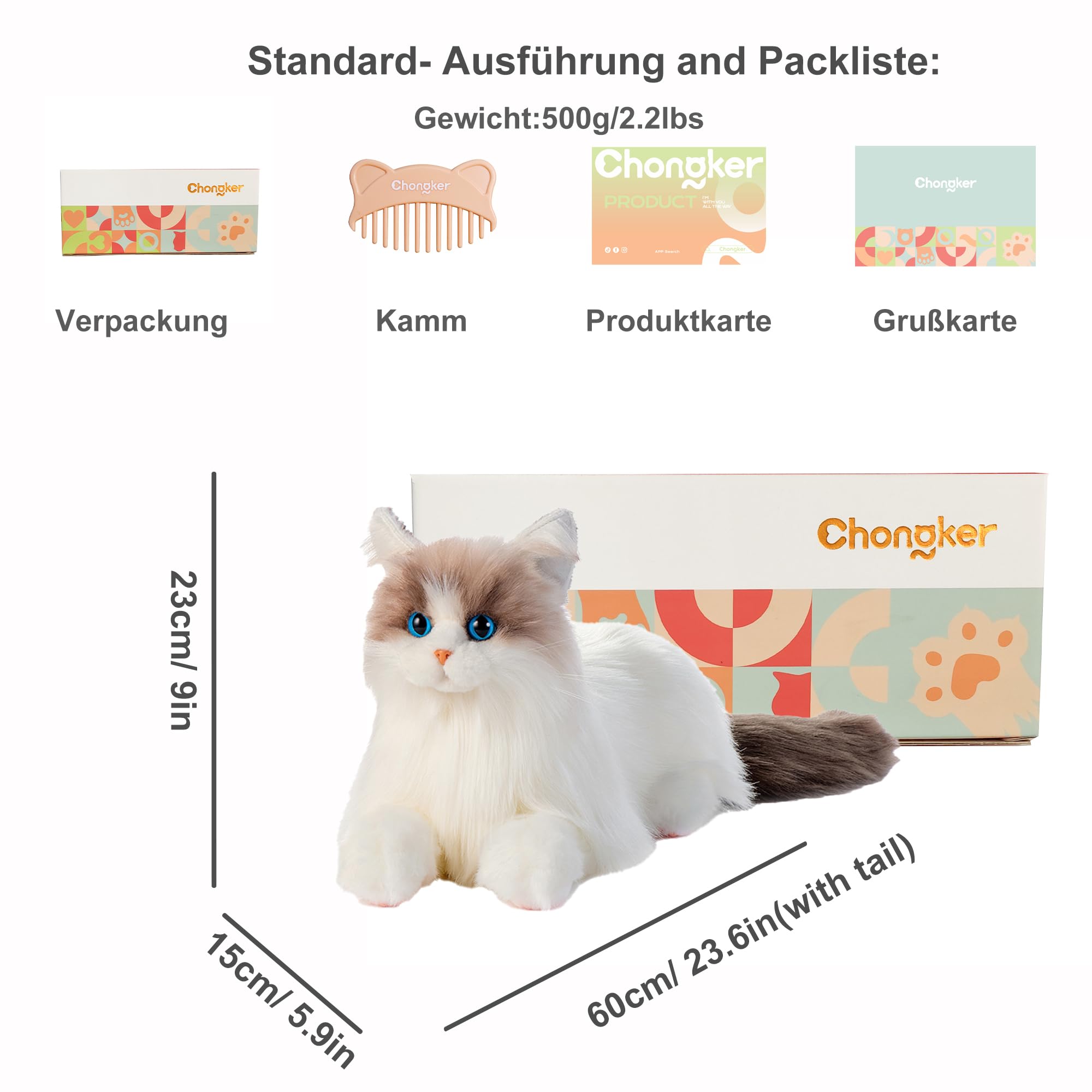 20 Pouces Gris Ragdoll Chat Peluche Jouets Poupées, Mignon Jouet en Peluche Fait À La Main Ann Baker Chat Cadeaux d'anniversaire Présents pour Garçons Et Filles
