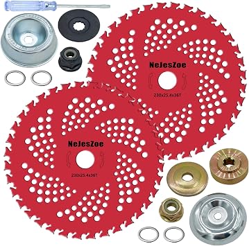 NeJesZoe 9" x 36 Teeth Carbide Tipped Brush Cutter Blades for Weed Eater Blade with Universal Adapter Kit Compatible with Husqvarna, Stihl Brush Cutters, Trimmer, Weed Wreckers2 Pack