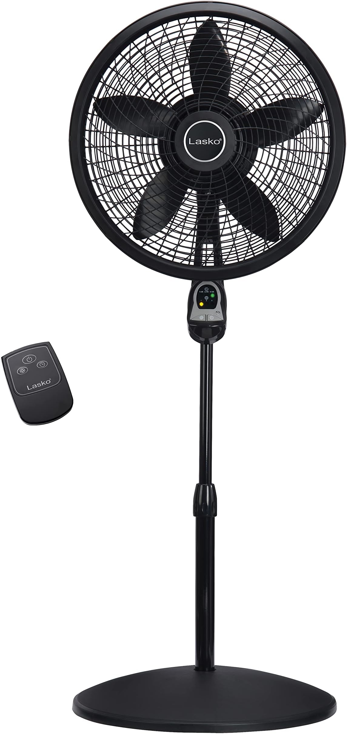 Lasko Oscillating Cyclone Pedestal Fan, Adjustable Height, Timer, Remote Control, 3 Speeds, for Bedroom, Living Room, Home Office, 18", Black, 1843