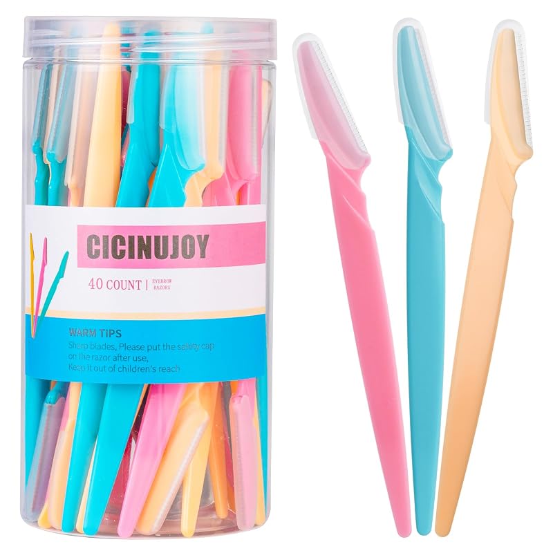 CICINUJOY Navalha facial para sobrancelhas e remoção de pelos, multicolorida, pacote com 40 unidades
