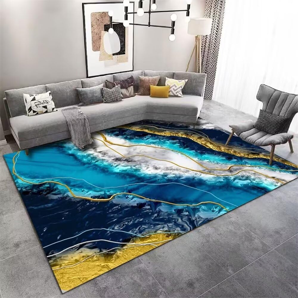 Abstrakcyjny niebieski atrament dywan do wewnątrz/na zewnątrz 80 x 120 cm do sypialni i salonu stylowe akcesoria do domu o łatwych właściwościach pielęgnacyjnych