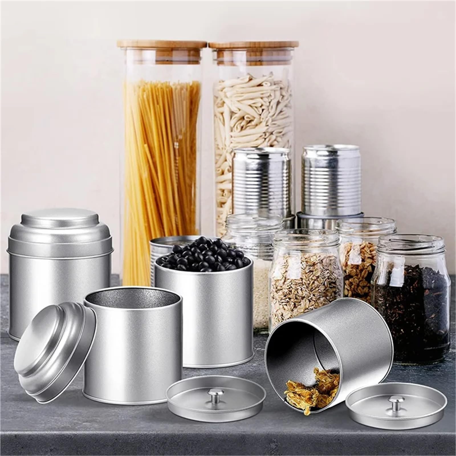 Lata de té 12 piezas con tapa doble hermética, redonda, 8 oz, for cocina, hojas sueltas pequeñas para Almacenamiento