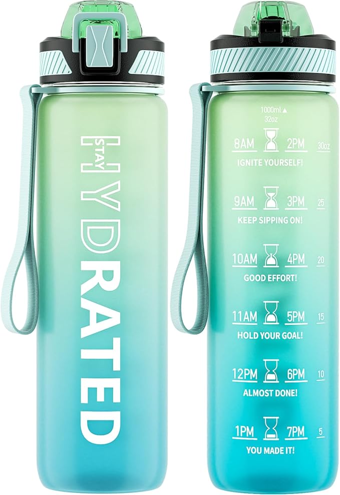 QLUR 32oz Motivational Leakproof Tritan Water Bottle With St...