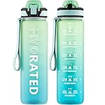 QLUR Water Bottle with Straw, 32oz Motivational Water Bottles with Time Marker to Drink, Tritan BPA Free, 1L Sports Water Bottle with Carry Strap LeakProof for Women Gym Fitness Outdoor (1 Pack)