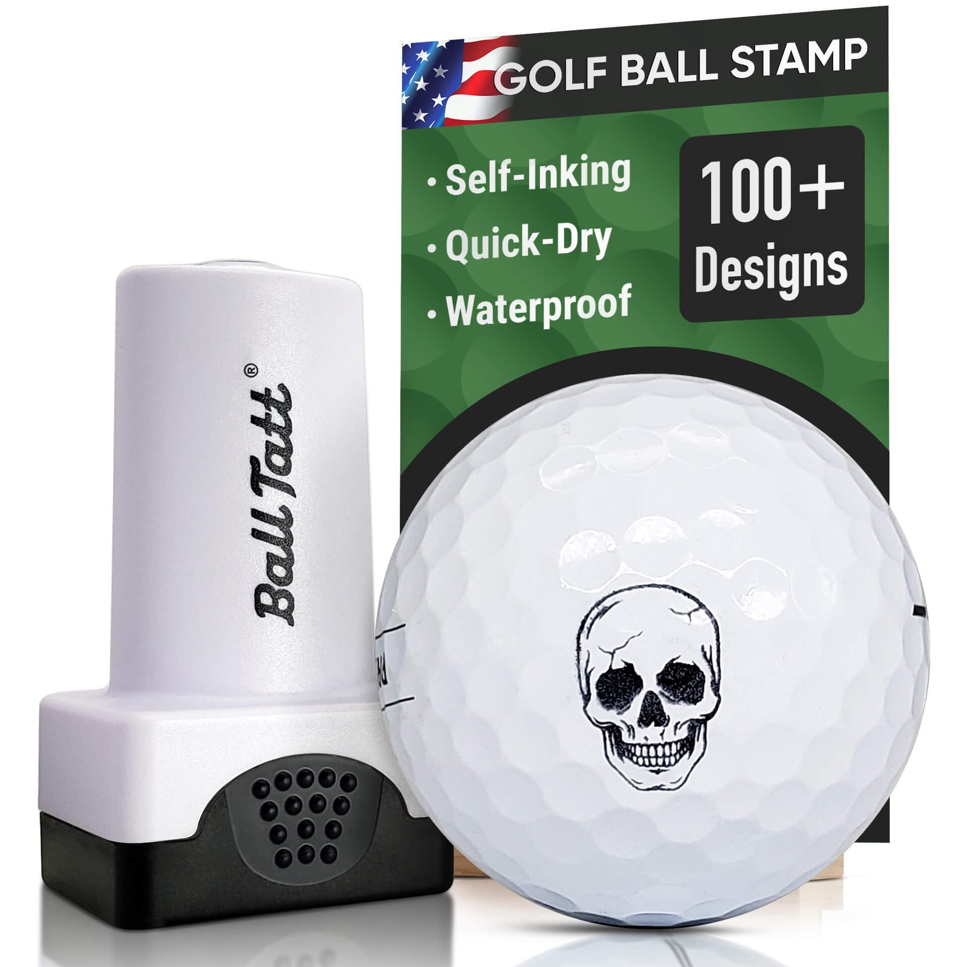Golf Ball Stamp - Self-Inking Marker - Quick-Dry Permanent Marking Tool, No Leaks or Refills, Reusable & Waterproof Golfing Stamper - Ideal Gift for Golfers, Dads, Retirement, (Skulls)