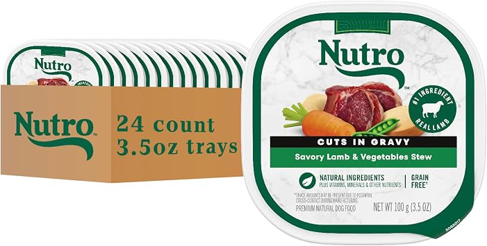 Nutro Cuts in Gravy Wet Dog Food, Lamb & Vegetables Stew, 3.5 oz, 24 Count | Grain-free, real lamb #1 ingredient, no by-product meal/corn, wheat, soy, easy peel trays, sustainably produced in USA
