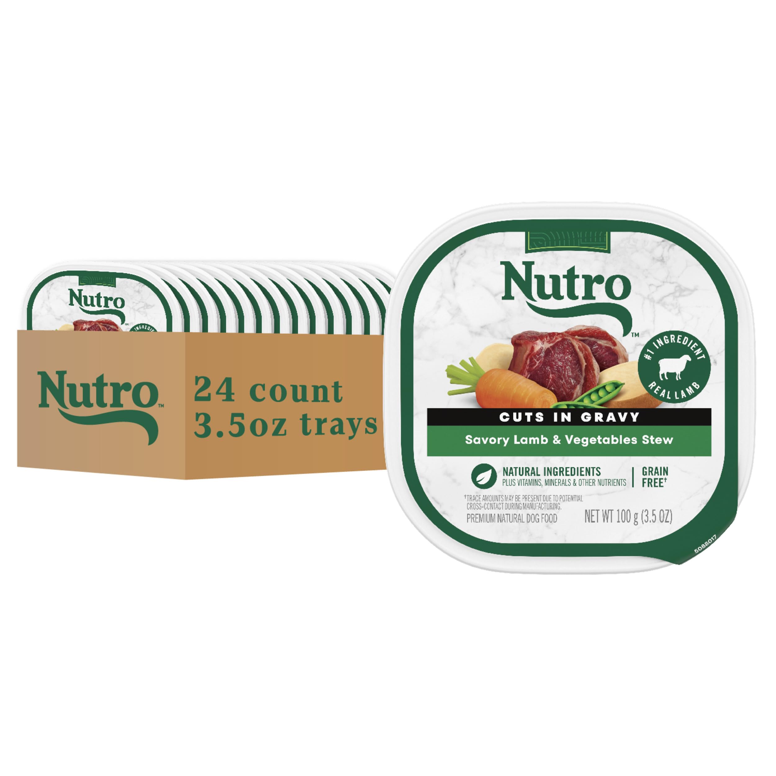 Nutro Adult Natural Grain Free Wet Dog Food Cuts in Gravy Savory Lamb & Vegetables Stew Recipe, 3.5 oz. Trays (24 Count, Pack of 1)