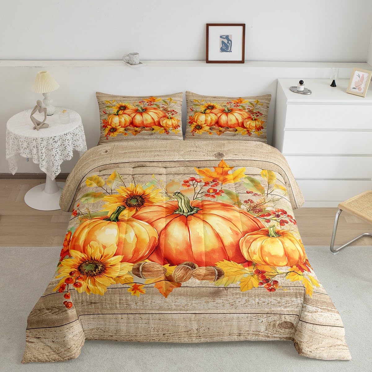 Amazon.com: Happy Thanksgiving Fall Harvest Comforter Set Farm Leaves ...