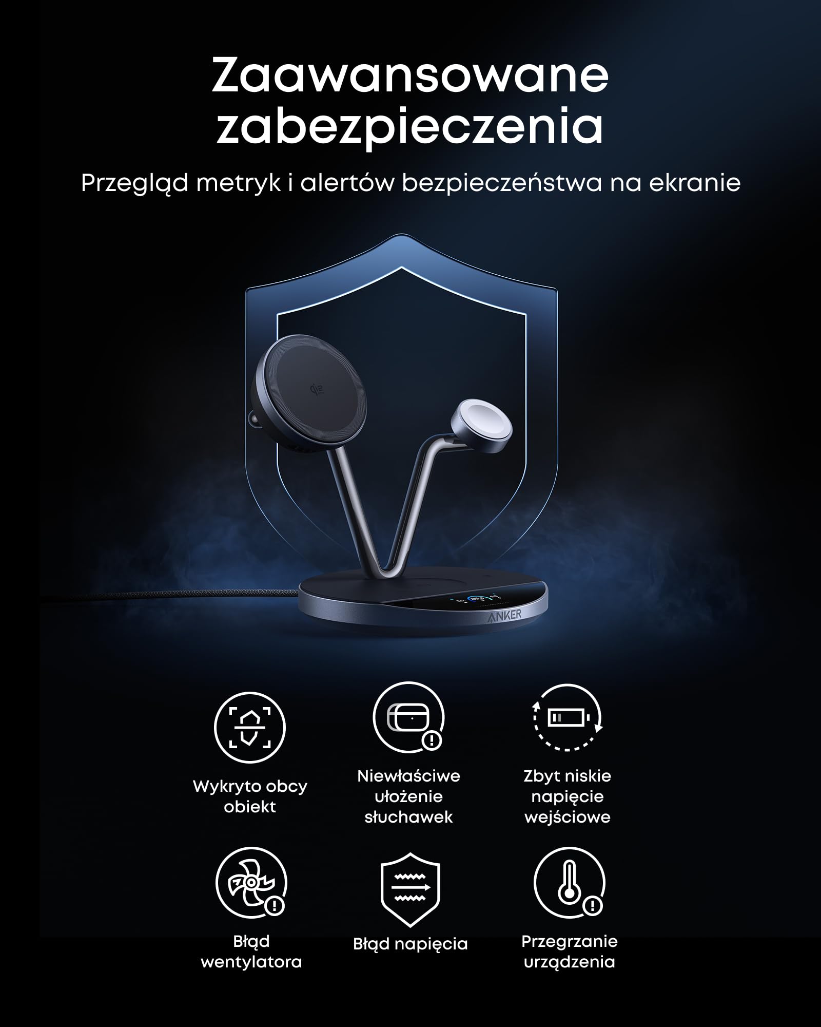 Anker Prime Ładowarka kompatybilna z MagSafe 3-w-1, certyfikowana stacja ładowania bezprzewodowego Qi2 25W z inteligentnym wyświetlaczem i aktywnym chłodzeniem TEC, dla iPhone 17, Apple Watch, AirPods