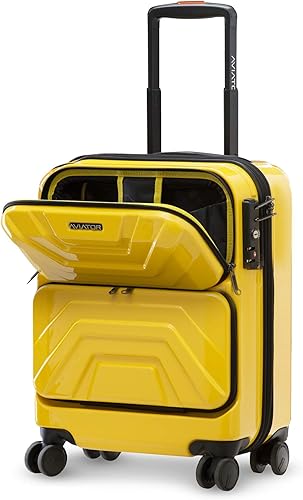 Amazon スーツケース 機内持込 トップオープン フロントオープン カッコイイ キャリーケース 静音 Tsaロック 旅行 出張 超軽 8輪 小型 Ssサイズ イェロー 35l スーツケース