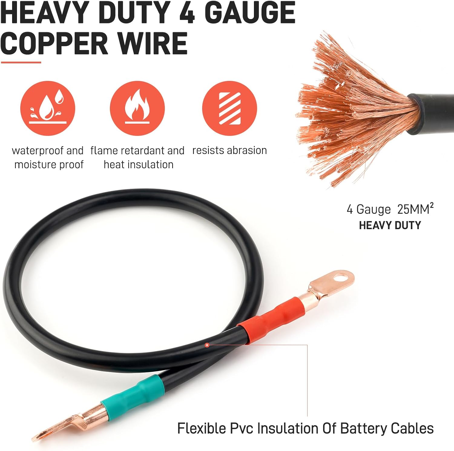 JERBOR Heavy Duty 4 Gauge Golf Cart Battery Cables Fit for 36v 48v EZGO TXT 1994-UP Golf Cart, AC/DC Wire Golf Cart Battery Pure Copper Wiring Kit with Heavy Duty Wire Lugs (Fit For EZGO TXT)