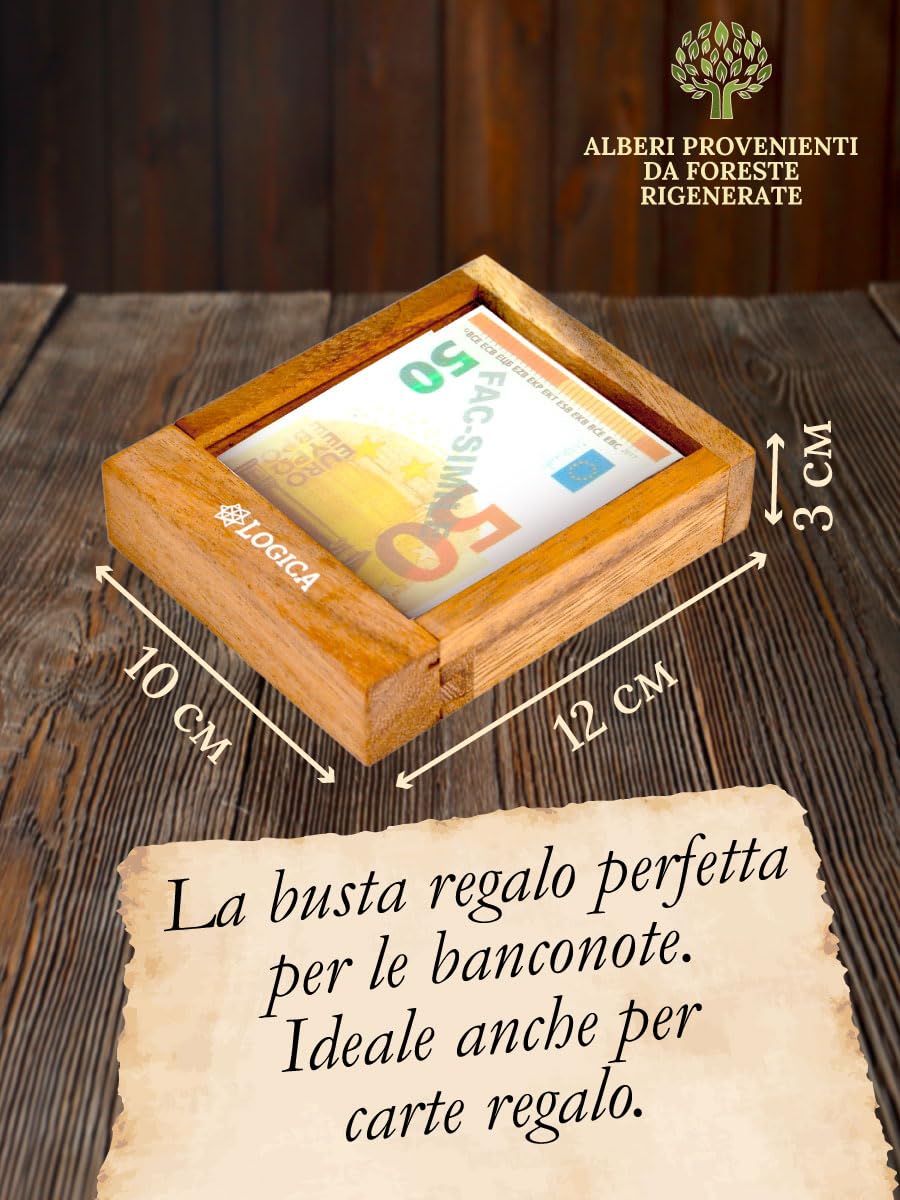 Logica Giochi - Cassaforte con trucco M – Puzzle in legno pregiato, scatola segreta – Diffiicoltà 5/6 Incredibile – Collezione Leonardo da Vinci