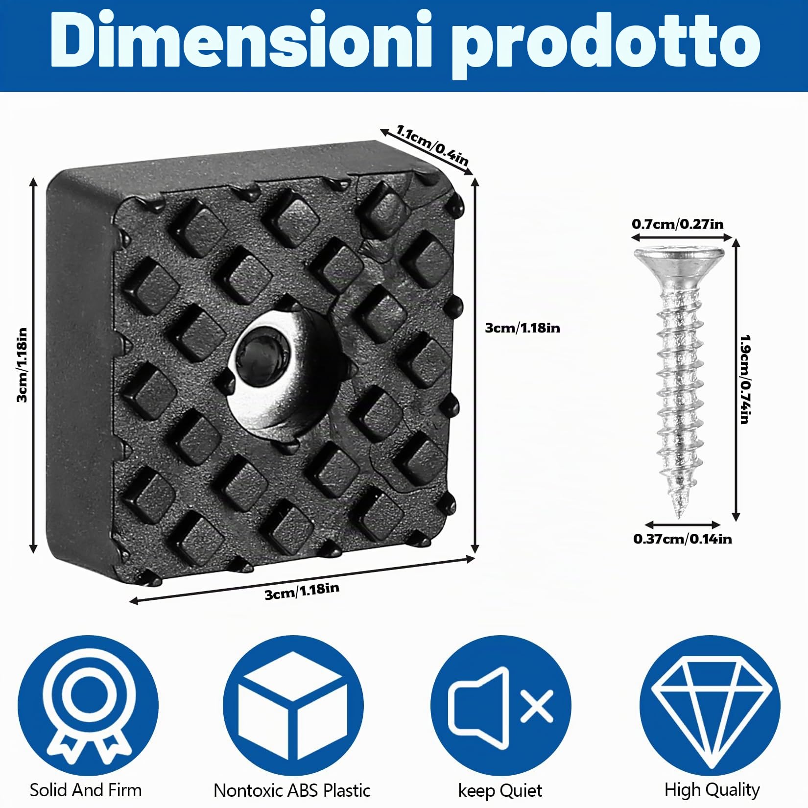 25 PzPiedini Gommini per Sedie, Piedini in Gomma per Mobili con Viti, Piedini per Sedie Antiscivolo Quadrati per Taglieri Tavoli Pavimenti da Tavolo (30 x 30 mm)