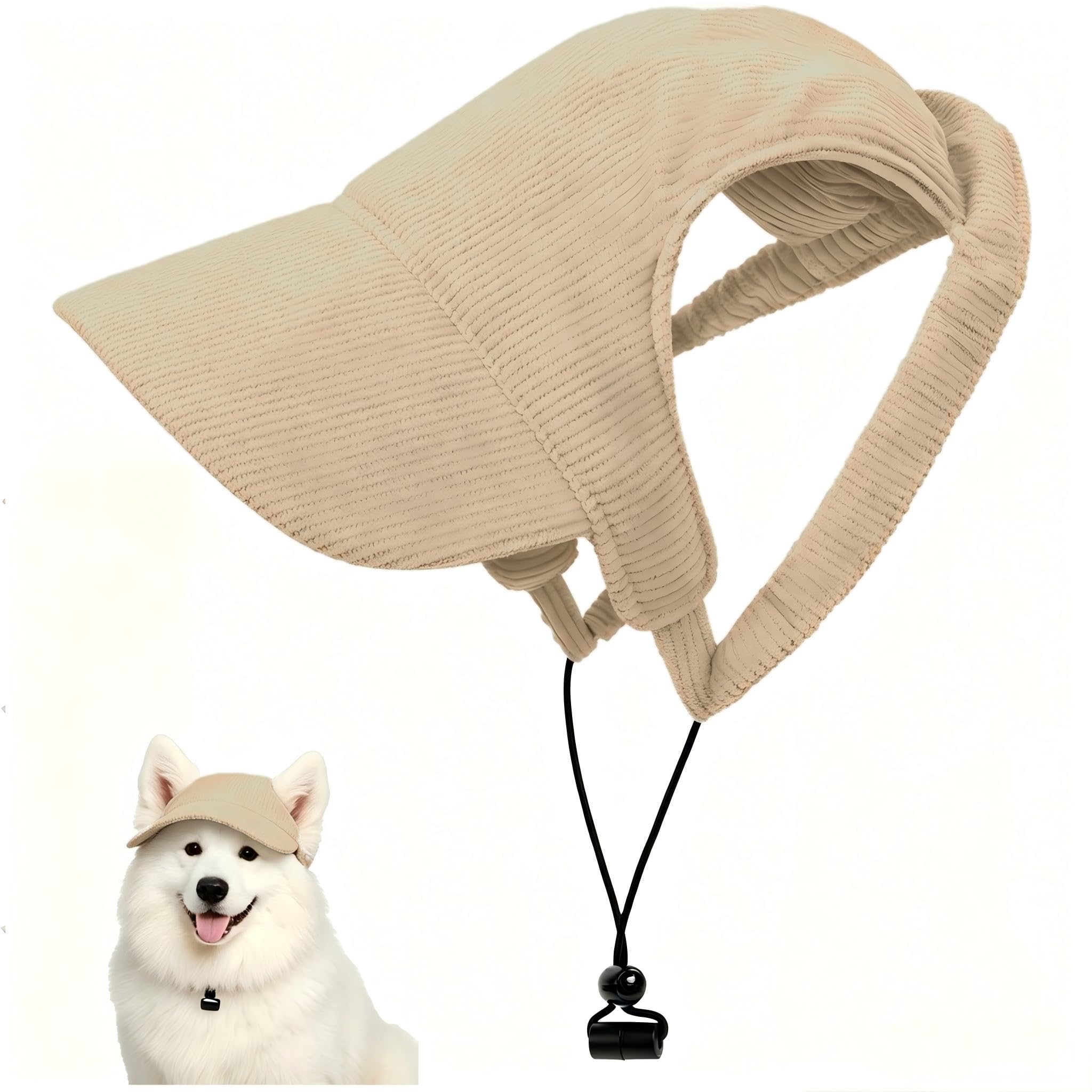 Dog Summer Sun Hat Adjustable Dog Baseball Cap with Ear Holes, Summer Pet Cat Sun Protection Visor Cap, Lightweight Bucket Hat for Puppy Small Medium Large Dogs Cats，Off White：M