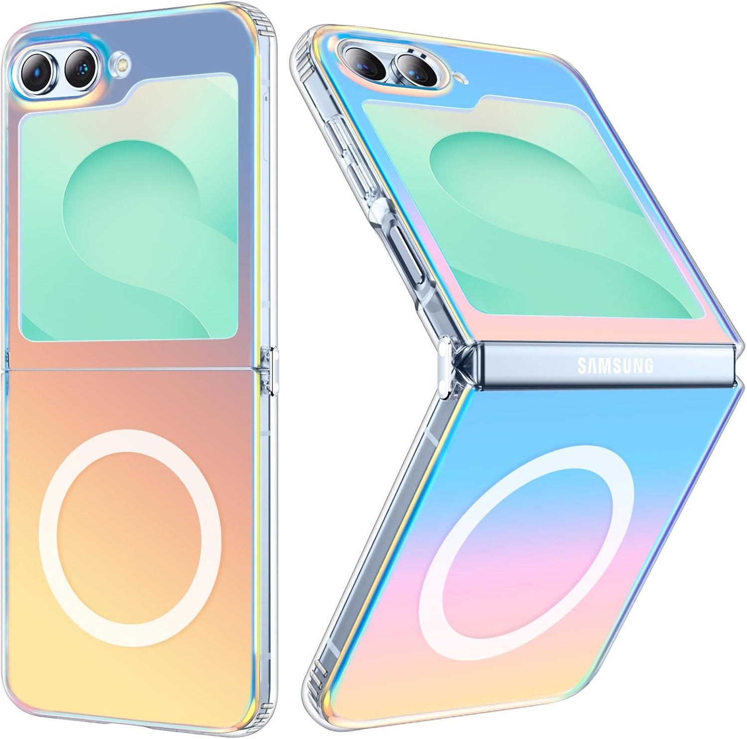Coque galaxy z flip 6 – Coque Magnétique Irisée pour Samsung Galaxy Z Flip5 / Z Flip6 Compatible avec Magsafe, Irisée Mat Fluorescent Coloré Antichoc Anti-Rayures Translucide Holographique Coque