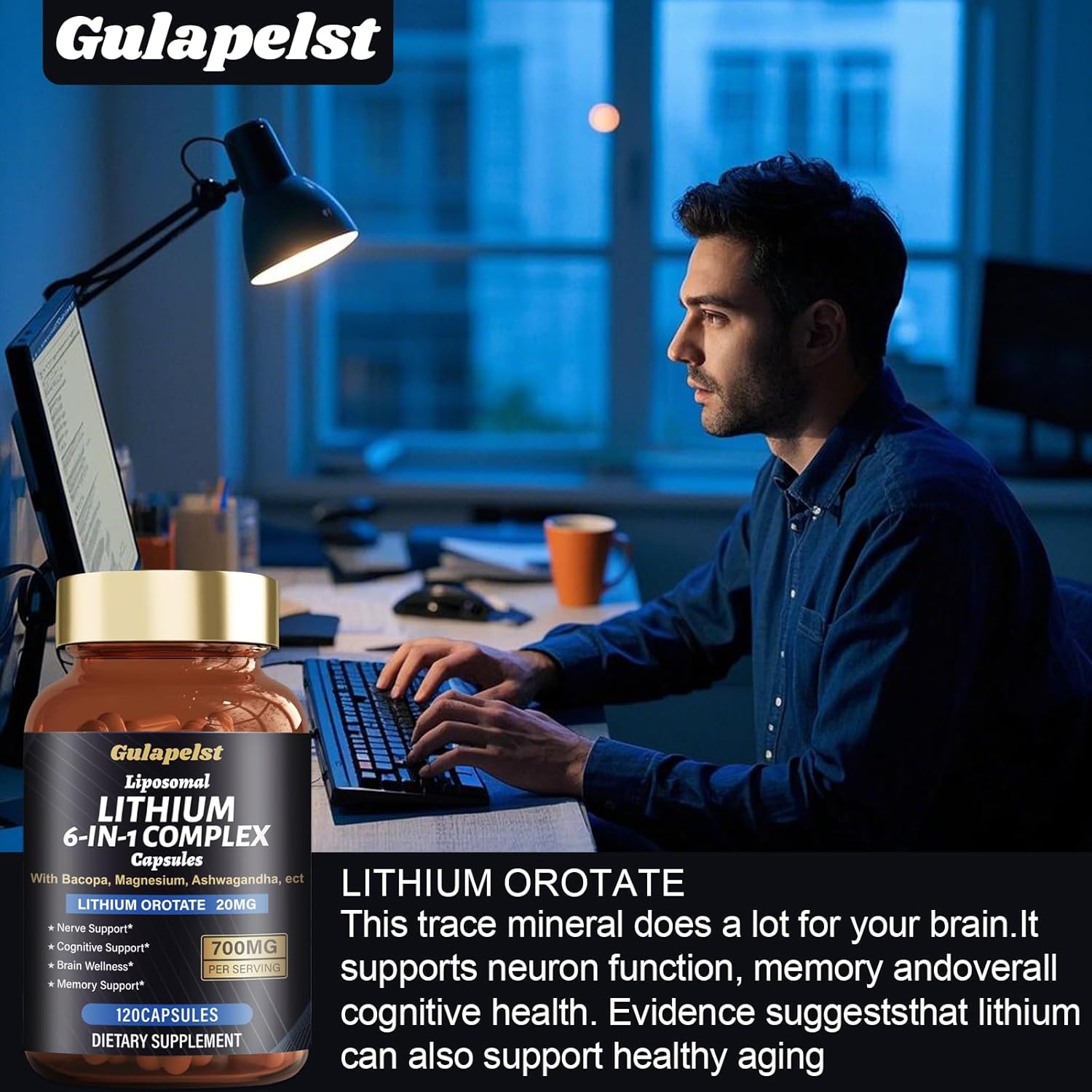 Lisopomal Lithium Orotate Complex Capsules, Lithium Orotate 20 mg, Magnesium Glycinate & Ashwagandha, Brain Health Supplements for Cognitive, Mood & Memory – Non-GMO, 120 Vegan Capsules - Image 7