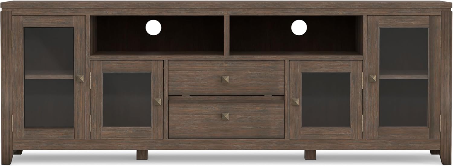 SIMPLIHOME Cosmopolitan TV Stand - 72 inch Wide Solid Wood Media Console in Farmhouse Brown, Contemporary Entertainment Center for Living Room for TVs up to 80 Inches with Drawers and Cable Management