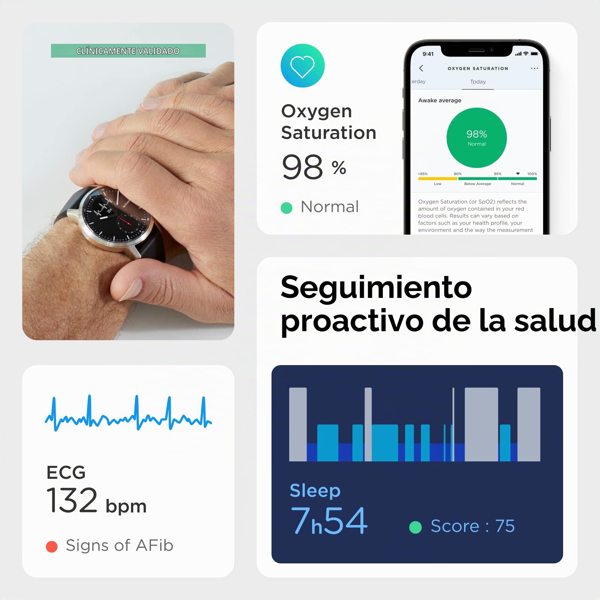 Withings , Scanwatch De 42 Mm Unisex Adulto, Negro (Black), Mm