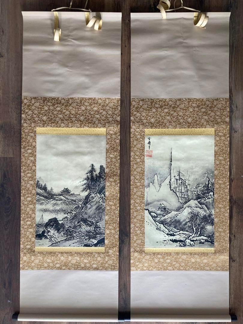 秋冬山水図(冬)」 雪舟等楊 掛け軸 掛軸 複製 共箱あり 掛け軸 掛軸