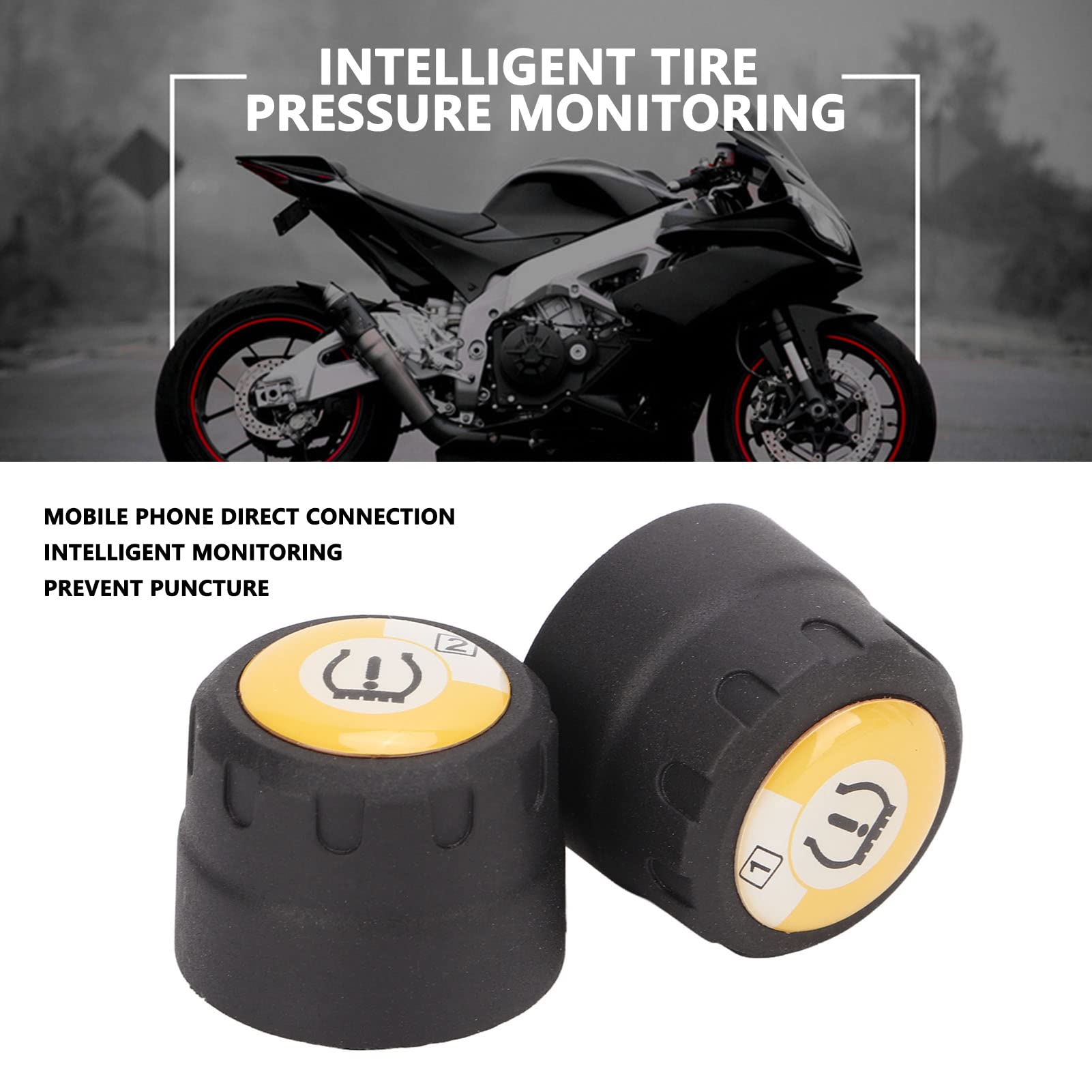 Sensore Esterno TPMS, Monitor Pressione Pneumatici Moto con Avvisi App in Tempo Reale, Impermeabile IP67, Durata Batteria 3-5 Anni, Materiale ABS