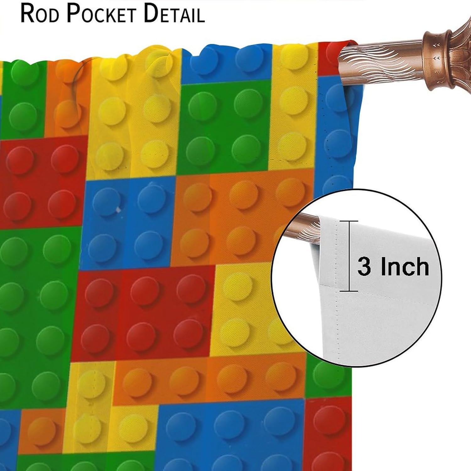 Kids Boys Curtains, Building Blocks Toys Window Treatments Colorful Plastic Brick Geometric Print Pattern Abstract Contour Drapes for Nursery Living Room,42x63 Inch Blackout