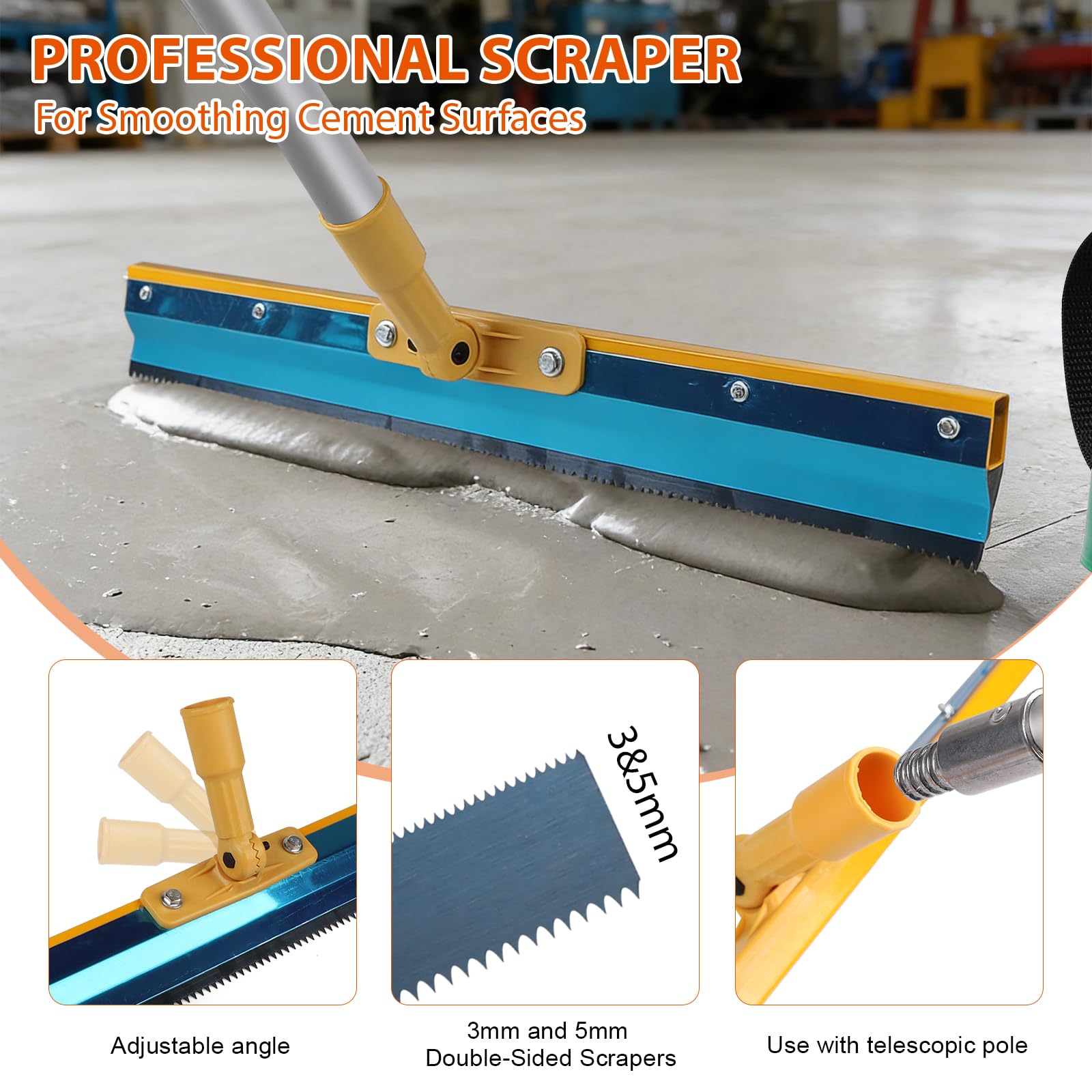 EXLECO Kit Autolivellante Per Pavimenti, 3&5MM Bifacciale Raschietto Pavimenti in Acciaio Inox, Rullo di Sfiato, Pittura con Rullo, Asta Telescopica, Scarpe Chiodate 30MM, Spatole per Stucco, Guanti