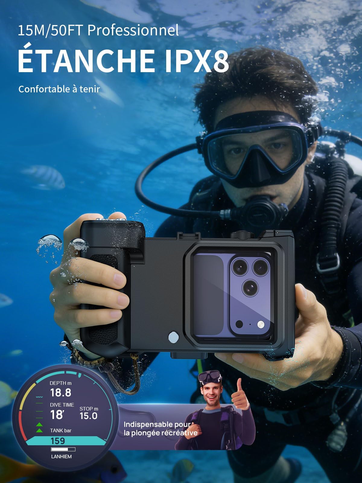 Pochette Étanche Smartphone, IPX8 15M Compatible avec Bluetooth