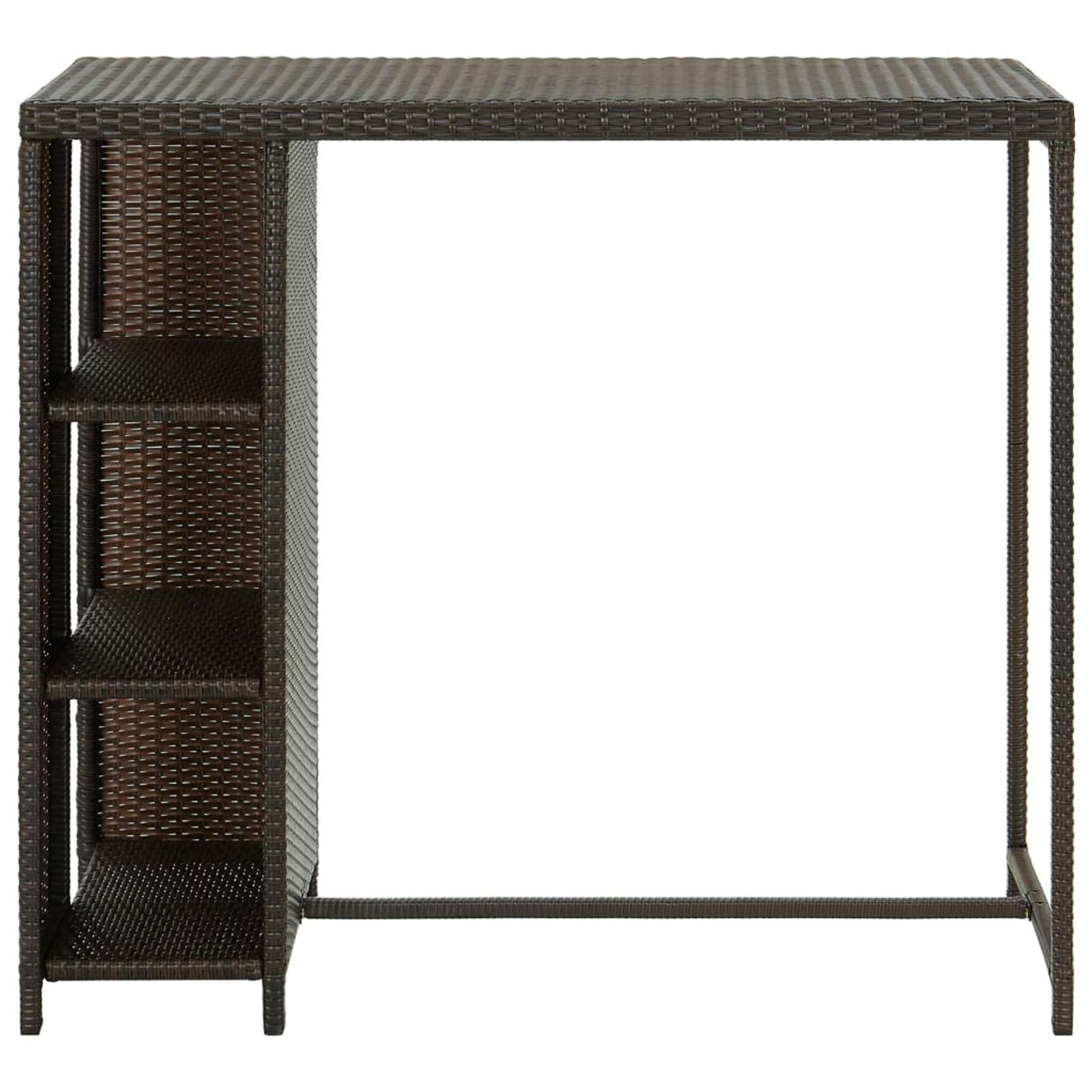 Tidyard Table de bar, jardin, extérieur, avec étagères, porte-vins, en polyrotin, 120 x 60 x 110 cm, table basse de bar avec étagère, table haute en rotin, table de bar en extérieur, table de bar