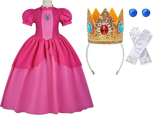 Miniatura 1 de Disfraz de princesa para niñas con corona, aretes azules, guantes, broche, melocotón, cosplay, Halloween, fiesta de cumpleaños