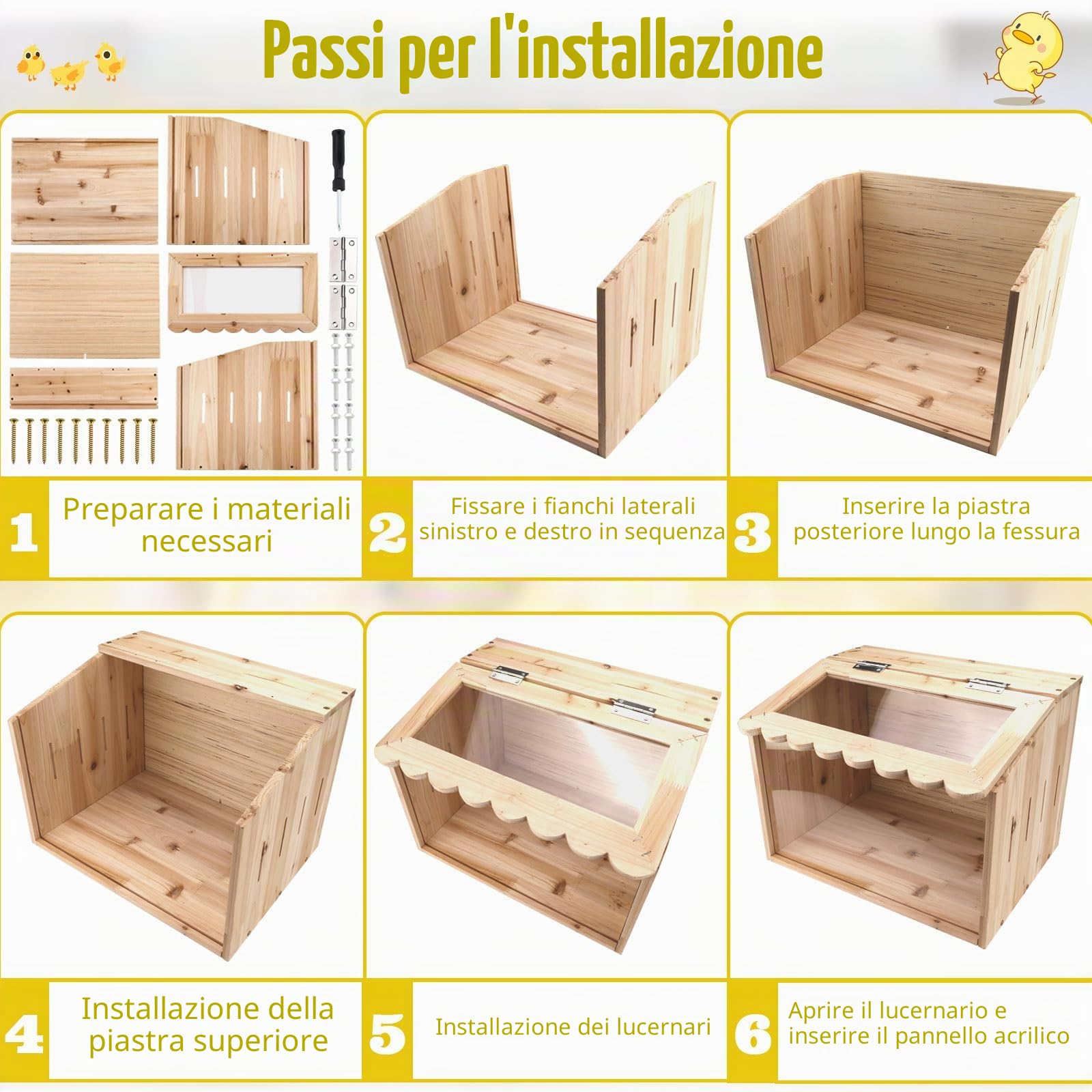 Grande gabbia per polli, 40 x 30 x 30 cm, in legno per pulcini, recinto per animali con copertura per pulcini, criceti, tartarughe, rettili