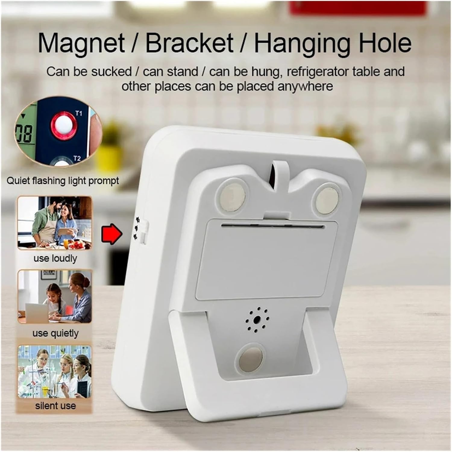 デジタルキッチンタイマー 3 チャンネルカウントアップ/ダウンタイマー レベルボリューム目覚まし時計 LCD ディスプレイミュート点