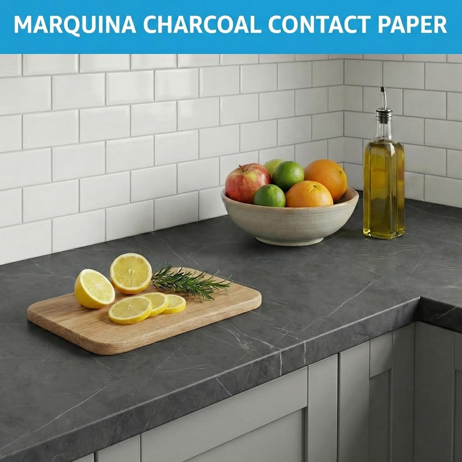 Marquina Charcoal Marble Contact Paper - Peel and Stick Wallpaper & Backsplash for Countertops & Furniture - Waterproof Self-Adhesive Vinyl Film - 23.6" x 118.1" (Textured Surface)