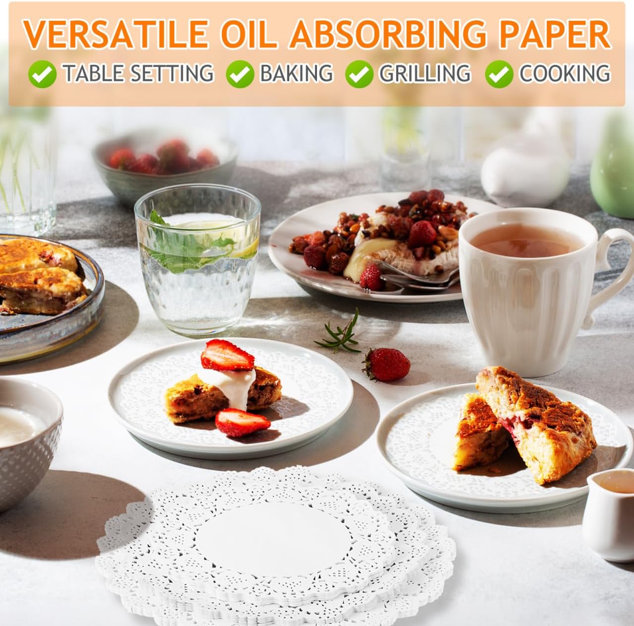 Hemobllo 300 Pcs Assorted Round Paper Doilies Oil Absorbing Sheets Lace Placemats for Cakes Desserts Fried Food Table Decoration Kitchen Use