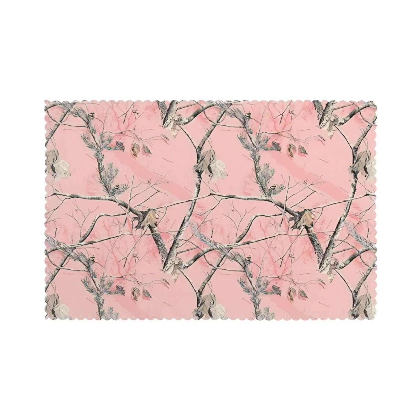 Pink leaves Camo Print Placemats for Dining Table Set of 6 12x18 Inch Table Mats for Party Kitchen Dining.