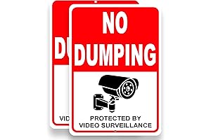 No Dumping Signs - 2-Pack 10"x7" Aluminum No Garbage Signs with Video Surveillance