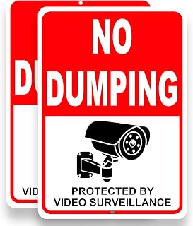 2 PC No Dumping Signs, 7x10 Aluminum No Littering, Property Under Video Surveillance Sign, UV Protect