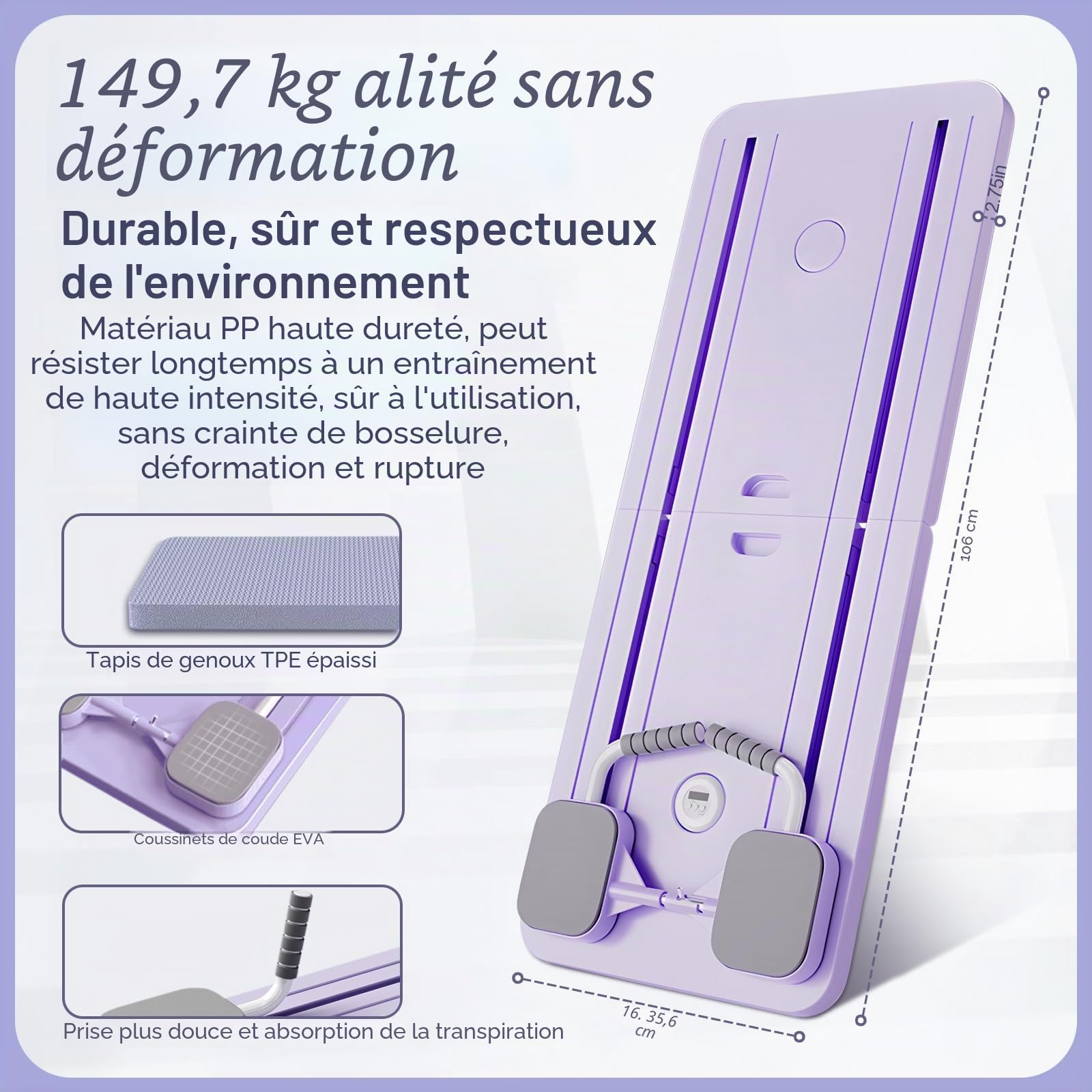 Appareil d'entraînement multifonction pour abdominaux, planche de pilates, appareil d'entraînement pour la maison, rebond automatique avec bande de résistance, violet