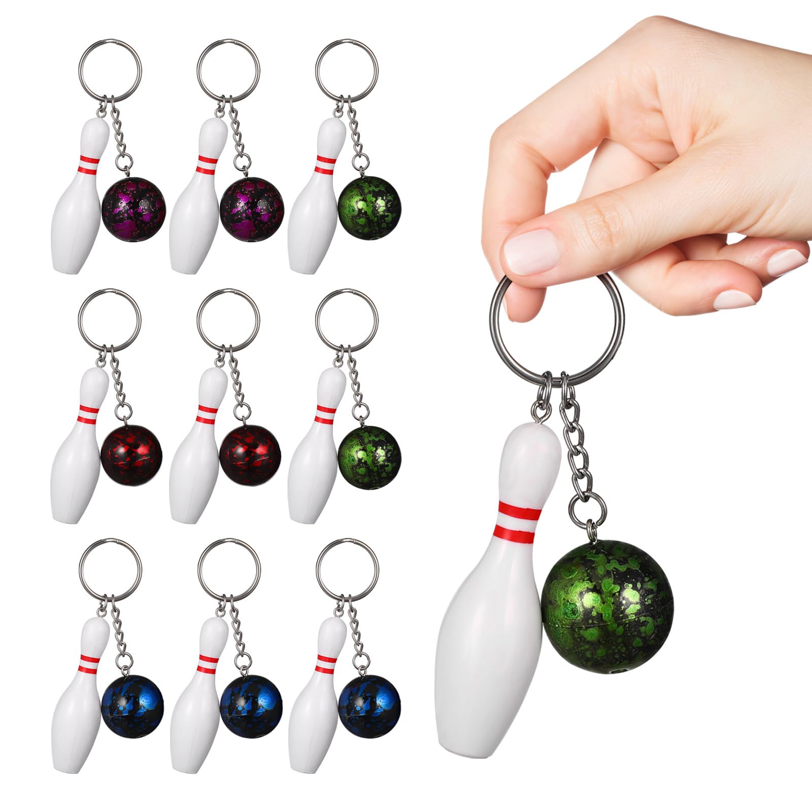 Toyvian Kleiner Bowling Schlüsselanhänger Kunststoff und Edelstahl mit Sportmotiv 10 Stück Bowling Simulation zum Anhängen an Taschen oder Geschenk